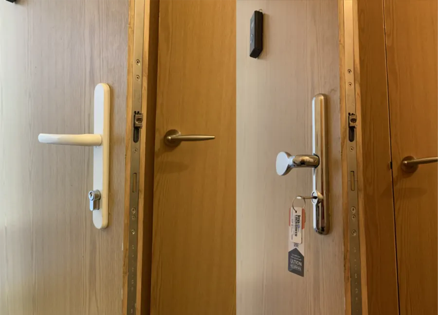 Before and after of a British Standard 3 star lock and handle conversion